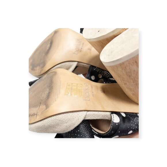 Botkier Hampton Ribbon Bow Mules With Polka Dots & Wooden Block Heels Linen - Picture 11 of 16